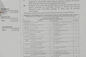 12th Class INTER 2ND Year Date Sheet 2022 Bise Gujranwala Board