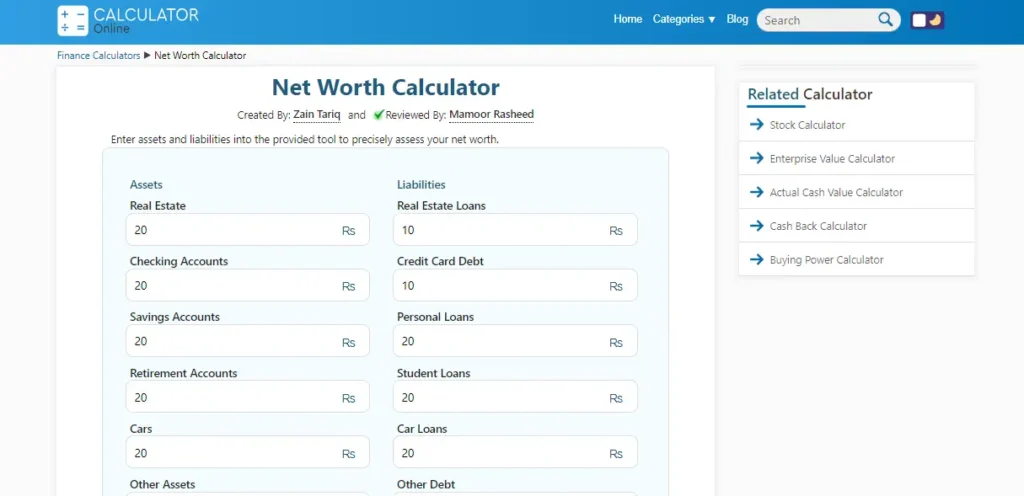Asset Method Utilize a Net Worth Calculator 9